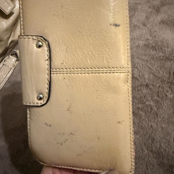 Coach Ashley Beige Patent leather satchel + matching wallet.